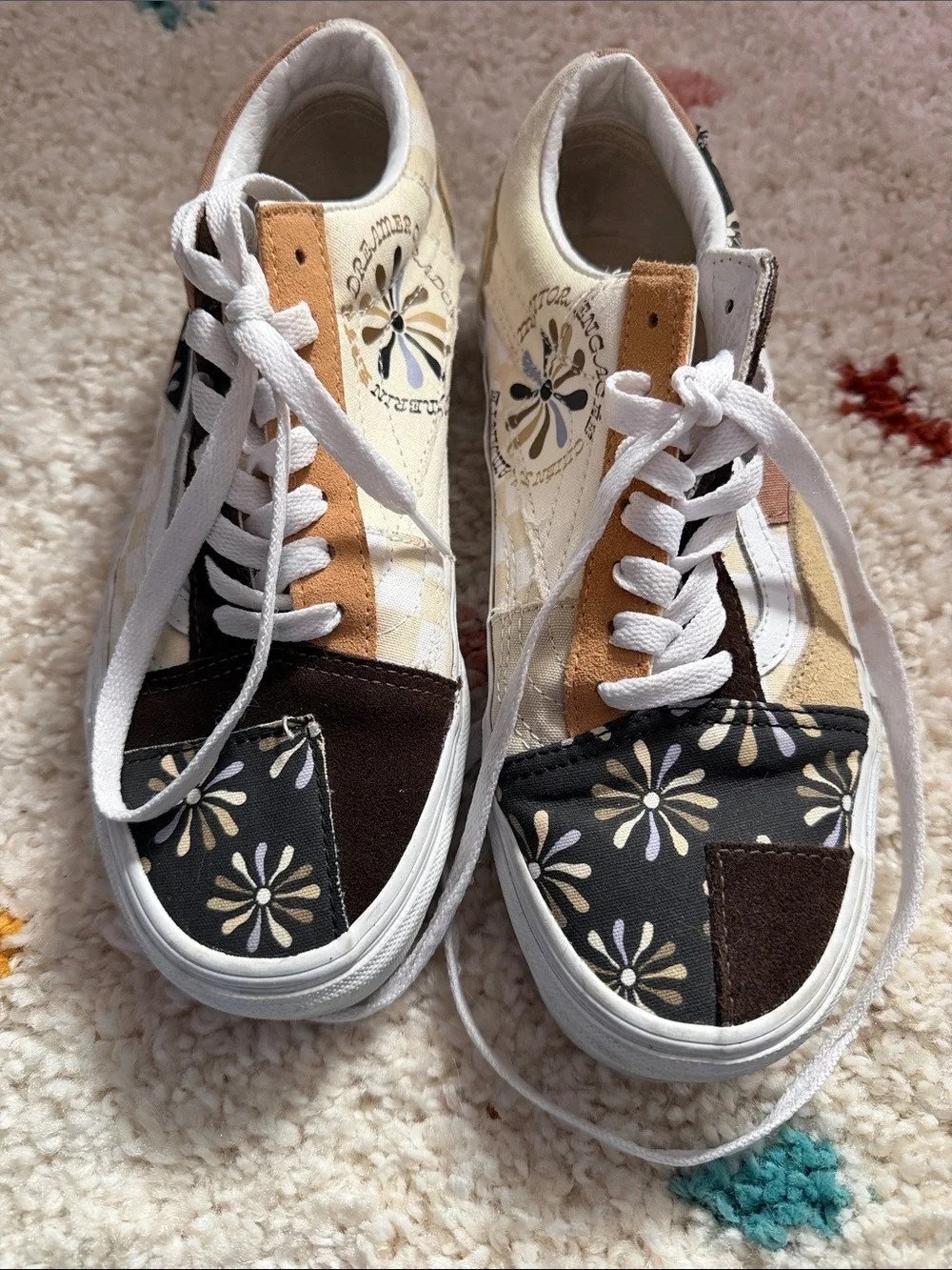 Vans Kids Floral Patchwork Sneakers - Black, Cream, Tan, Brown